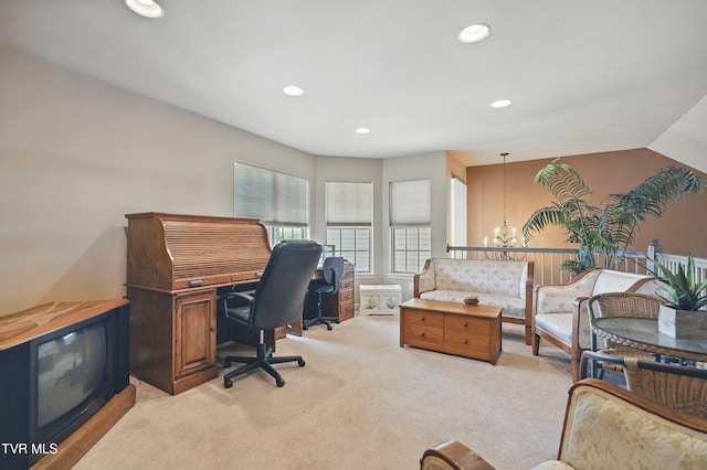 17308 Crabtree Ct, Bristol, VA 24202 - office space featuring a chandelier, light colored carpet, and recessed lighting