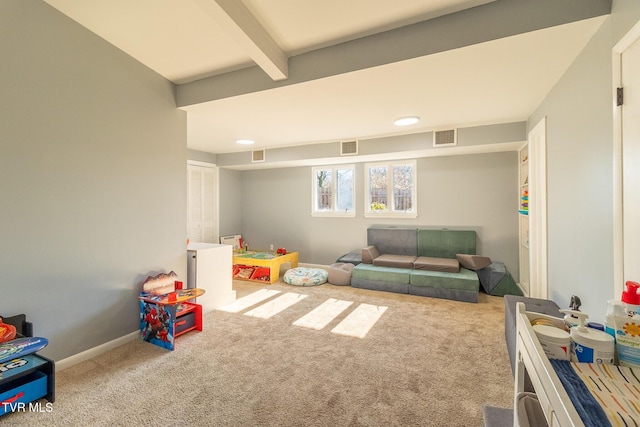 172 Dakota Rd, Bristol, VA 24201 - game room featuring carpet flooring and beamed ceiling