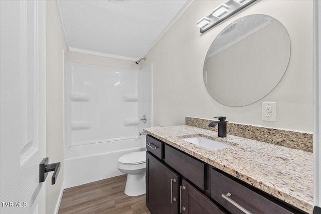 14450 Rattle Creek Rd, Abingdon, VA 24210 - full bathroom featuring vanity, wood finished floors, crown molding, toilet, and  shower combination