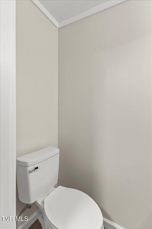 14450 Rattle Creek Rd, Abingdon, VA 24210 - bathroom with baseboards, toilet, a textured ceiling, and crown molding