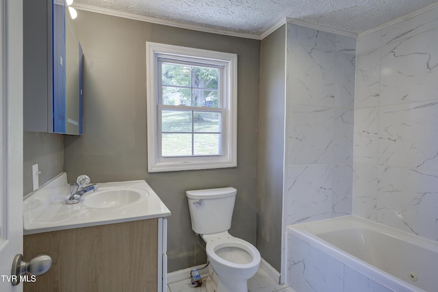 3912 Memorial Blvd, Kingsport, TN 37664 - full bath with vanity, ornamental molding, a tub, and a textured ceiling