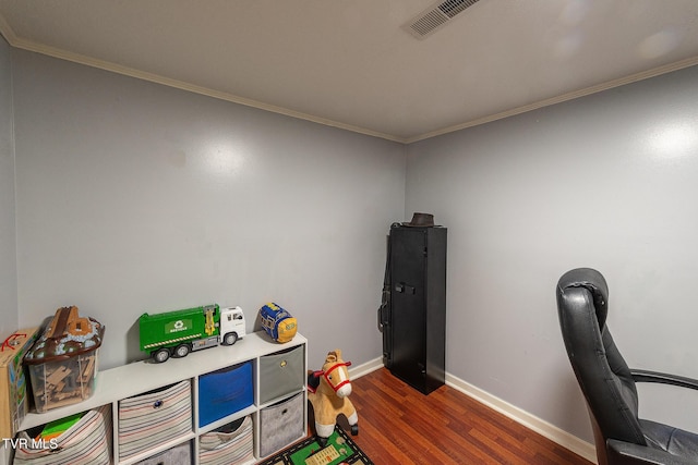 2009 Tenneva St, Kingsport, TN 37665 - office area featuring crown molding, dark wood finished floors, and baseboards