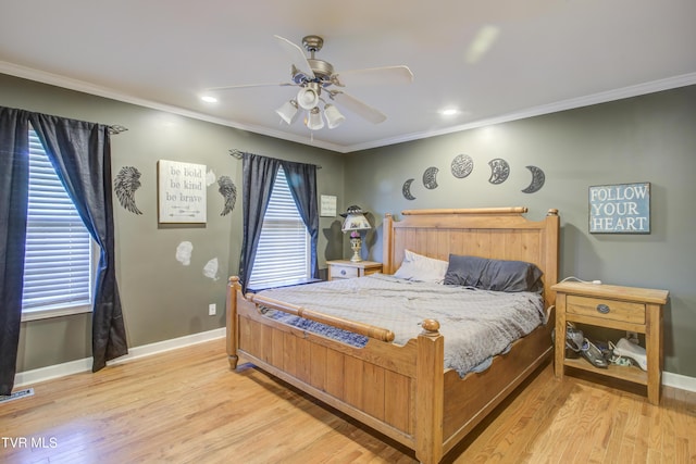 1032 Austin Ridge Ct, Piney Flats, TN 37686 - bedroom featuring light wood-type flooring, ornamental molding, recessed lighting, and a ceiling fan