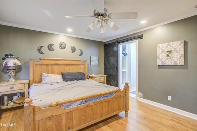 1032 Austin Ridge Ct, Piney Flats, TN 37686 - bedroom with crown molding, light wood-style flooring, recessed lighting, and ceiling fan