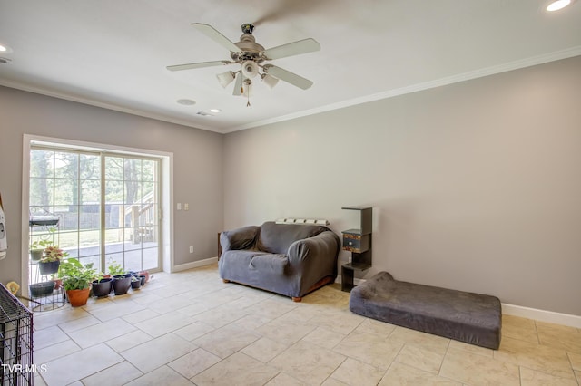 1032 Austin Ridge Ct, Piney Flats, TN 37686 - living area with ornamental molding, ceiling fan, and recessed lighting
