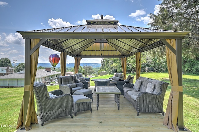 404 Stuffle St, Kingsport, TN 37660 - deck featuring outdoor lounge area, a gazebo, and a lawn
