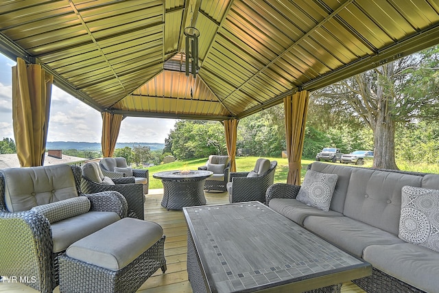 404 Stuffle St, Kingsport, TN 37660 - wooden deck featuring an outdoor living space with a fire pit and a gazebo