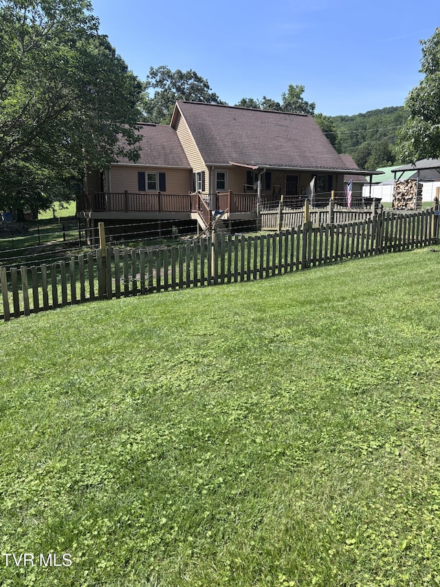 133 Deacon Creek Rd, Erwin, TN 37650 - fenced backyard with a wooden deck