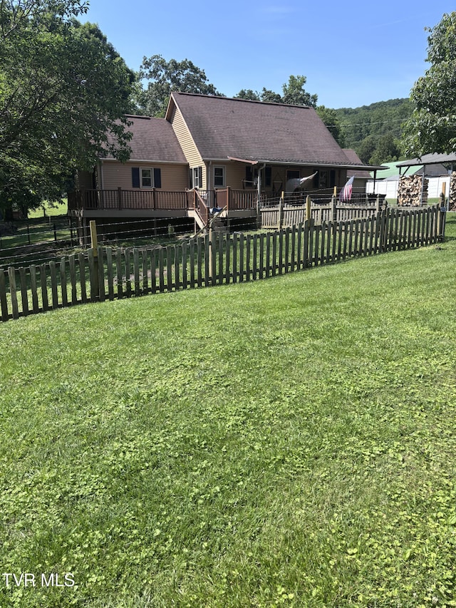 133 Deacon Creek Rd, Erwin, TN 37650 - fenced backyard with a wooden deck