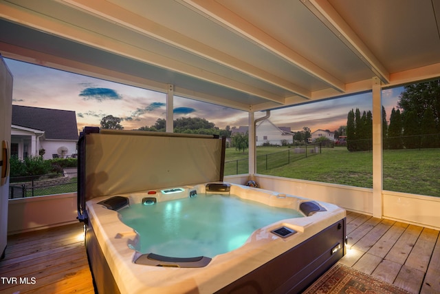 1844 Weaver Branch Rd, Piney Flats, TN 37686 - deck at dusk featuring a hot tub