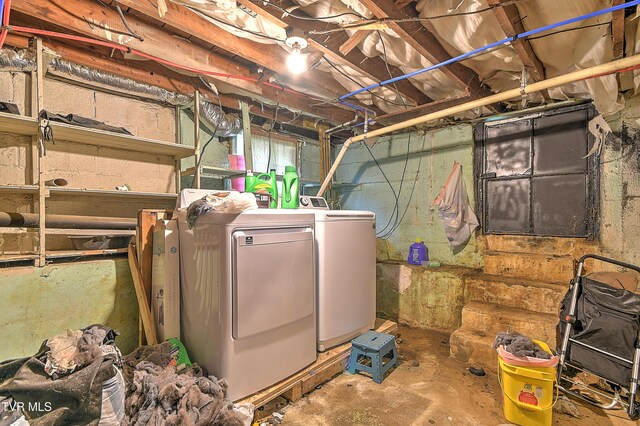 11 Birch St, Bristol, TN 37620 - unfinished below grade area featuring washer and dryer