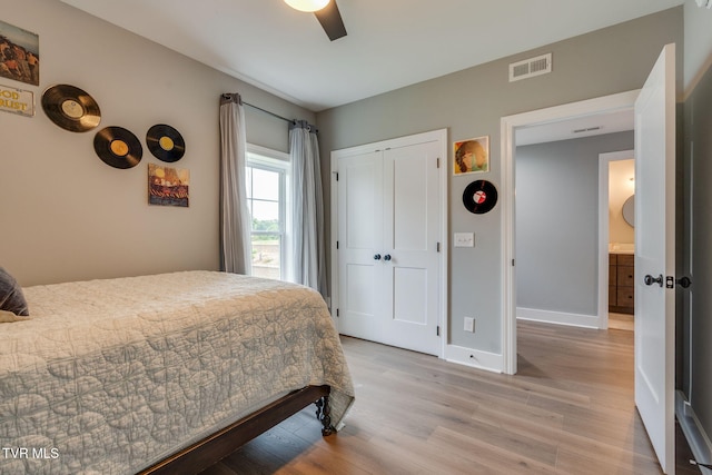 3137 London Rd, Kingsport, TN 37664 - bedroom featuring light wood-style floors, a closet, and a ceiling fan