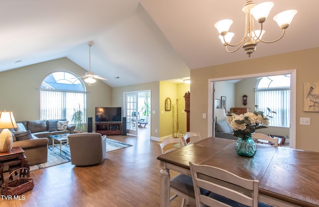 1551 Hatterdale Farm Rd Unit 1551, Blountville, TN 37617 - dining room featuring wood finished floors, a chandelier, and vaulted ceiling