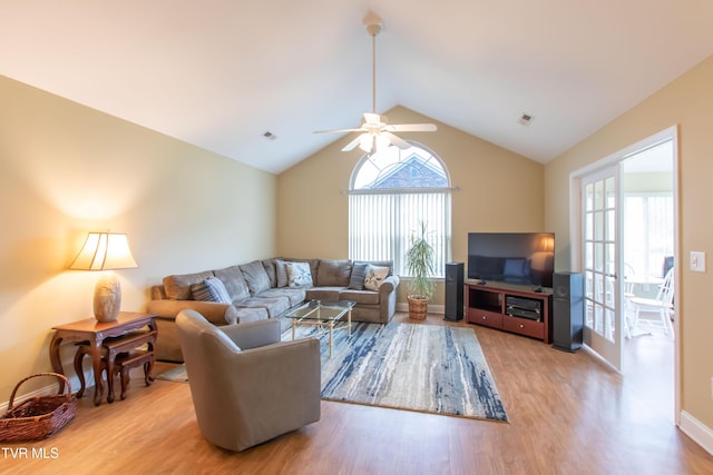 1551 Hatterdale Farm Rd Unit 1551, Blountville, TN 37617 - living area featuring wood finished floors, healthy amount of natural light, ceiling fan, and high vaulted ceiling