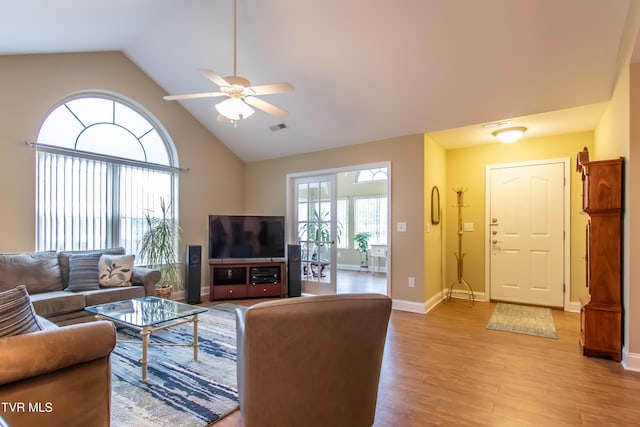 1551 Hatterdale Farm Rd Unit 1551, Blountville, TN 37617 - living room with lofted ceiling, a ceiling fan, and light wood-style flooring