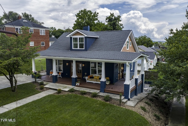 801 Watauga St, Kingsport, TN 37660 - rear view of property with a shingled roof, a porch, and a chimney