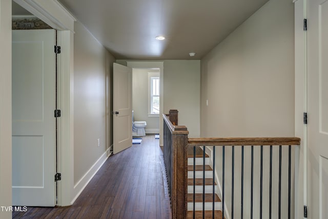 801 Watauga St, Kingsport, TN 37660 - hallway featuring dark wood-style floors, an upstairs landing, and recessed lighting