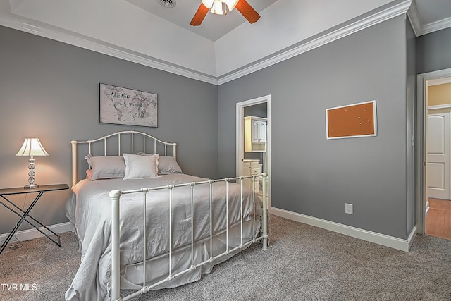 287 Pactolus Rd, Kingsport, TN 37663 - carpeted bedroom featuring crown molding, ensuite bathroom, and a ceiling fan