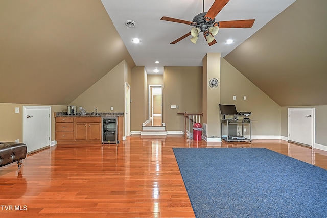 287 Pactolus Rd, Kingsport, TN 37663 - bonus room with wine cooler, ceiling fan, light wood-style floors, lofted ceiling, and recessed lighting