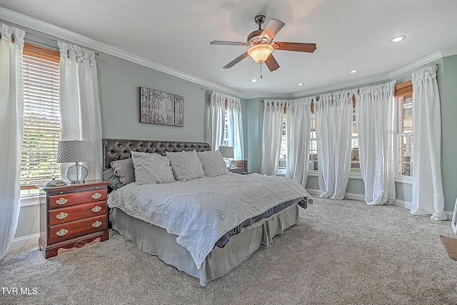 287 Pactolus Rd, Kingsport, TN 37663 - carpeted bedroom with crown molding, a ceiling fan, and recessed lighting