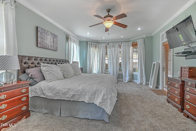287 Pactolus Rd, Kingsport, TN 37663 - carpeted bedroom featuring multiple windows, crown molding, recessed lighting, and ceiling fan
