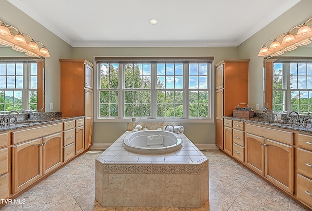 287 Pactolus Rd, Kingsport, TN 37663 - full bath featuring plenty of natural light, two vanities, a bath, crown molding, and tile patterned floors