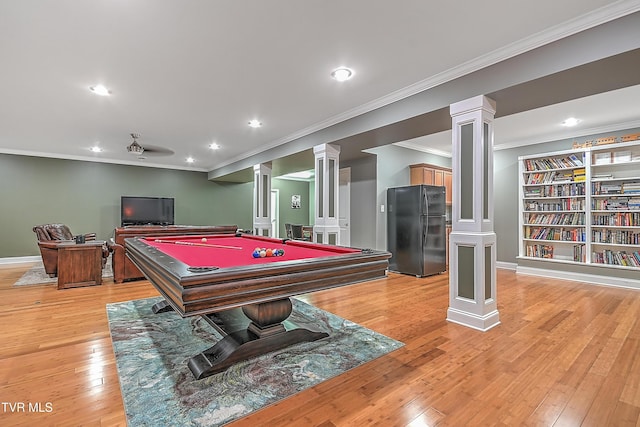 287 Pactolus Rd, Kingsport, TN 37663 - playroom featuring decorative columns, ornamental molding, recessed lighting, light wood finished floors, and built in shelves