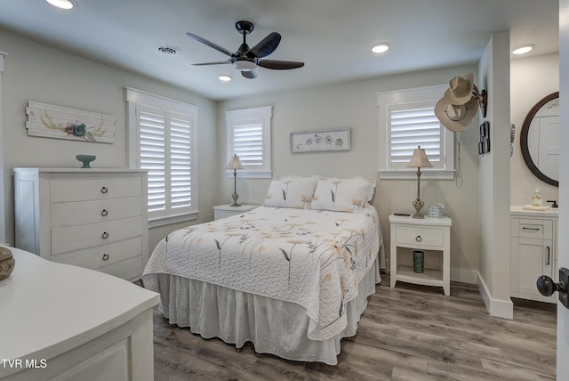 457 W St, Greeneville, TN 37745 - bedroom with wood finished floors, recessed lighting, and ceiling fan