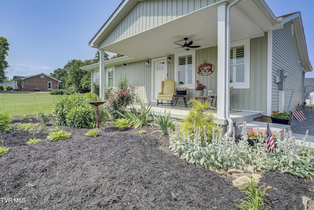 457 W St, Greeneville, TN 37745 - view of front of home featuring a porch, ceiling fan, and board and batten siding