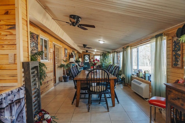 3521 James Phillips Way, Sevierville, TN 37876 - sunroom / solarium featuring tile patterned floors, a wall mounted AC, lofted ceiling, and wood ceiling