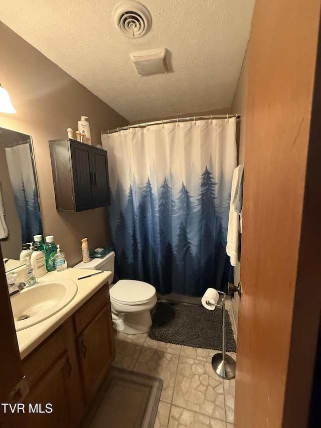 3521 James Phillips Way, Sevierville, TN 37876 - full bathroom with vanity, a textured ceiling, and a shower with shower curtain