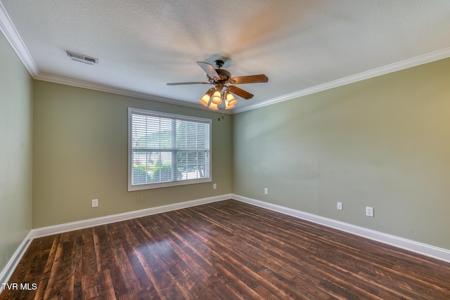 82 Hiddenbrook Ln Unit 82, Gray, TN 37615 - spare room with crown molding, dark wood-style flooring, ceiling fan, and a textured ceiling