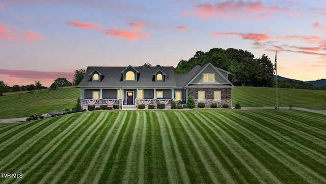 313 Treadway Trl, Jonesborough, TN 37659 - cape cod-style house with a porch, a yard, and stone siding