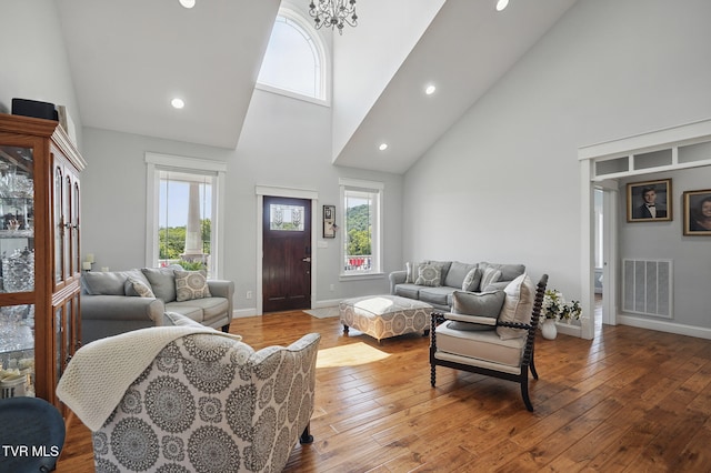 313 Treadway Trl, Jonesborough, TN 37659 - living area with high vaulted ceiling, hardwood / wood-style flooring, and recessed lighting