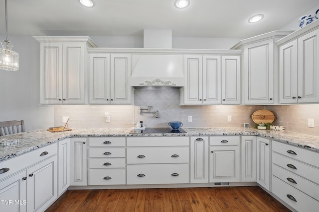 313 Treadway Trl, Jonesborough, TN 37659 - kitchen with black electric stovetop, white cabinets, decorative backsplash, and recessed lighting