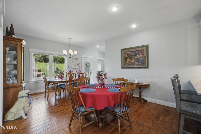 313 Treadway Trl, Jonesborough, TN 37659 - dining space with dark wood-style flooring, a chandelier, and recessed lighting