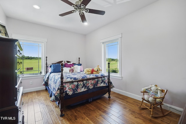 313 Treadway Trl, Jonesborough, TN 37659 - bedroom with multiple windows, wood-type flooring, recessed lighting, and a ceiling fan