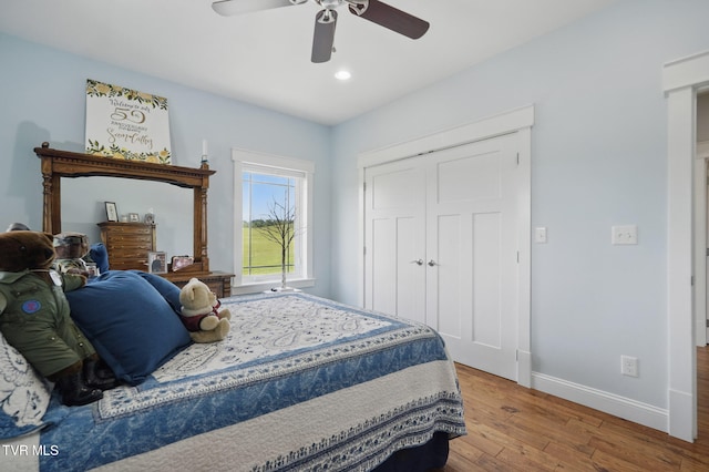 313 Treadway Trl, Jonesborough, TN 37659 - bedroom with hardwood / wood-style floors, a closet, ceiling fan, and recessed lighting