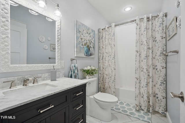 313 Treadway Trl, Jonesborough, TN 37659 - full bathroom featuring vanity, tile patterned floors, shower / bath combination with curtain, and recessed lighting