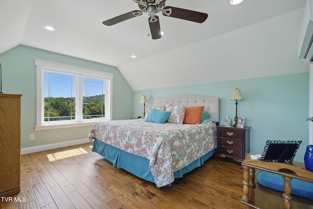 313 Treadway Trl, Jonesborough, TN 37659 - bedroom featuring vaulted ceiling, wood finished floors, a ceiling fan, and recessed lighting
