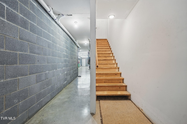 313 Treadway Trl, Jonesborough, TN 37659 - staircase with concrete block wall and concrete floors