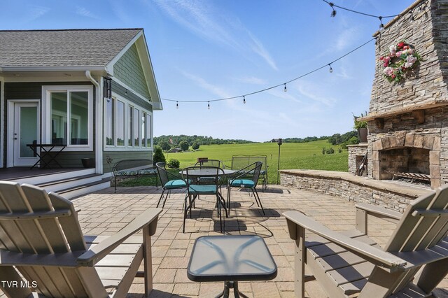 313 Treadway Trl, Jonesborough, TN 37659 - view of patio / terrace with outdoor dining space and an outdoor stone fireplace
