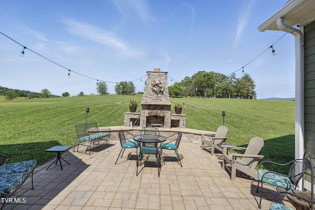 313 Treadway Trl, Jonesborough, TN 37659 - view of patio / terrace featuring an outdoor stone fireplace and a view of countryside