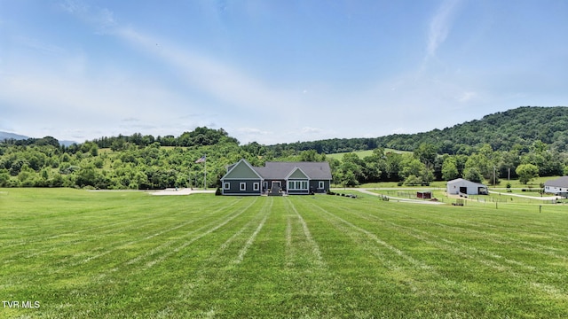 313 Treadway Trl, Jonesborough, TN 37659 - view of front of home featuring a front yard, a wooded view, and a view of countryside
