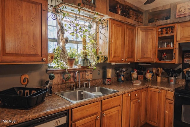 3504 James Phillips Way, Sevierville, TN 37876 - kitchen with black / electric stove, dishwashing machine, open shelves, and brown cabinets