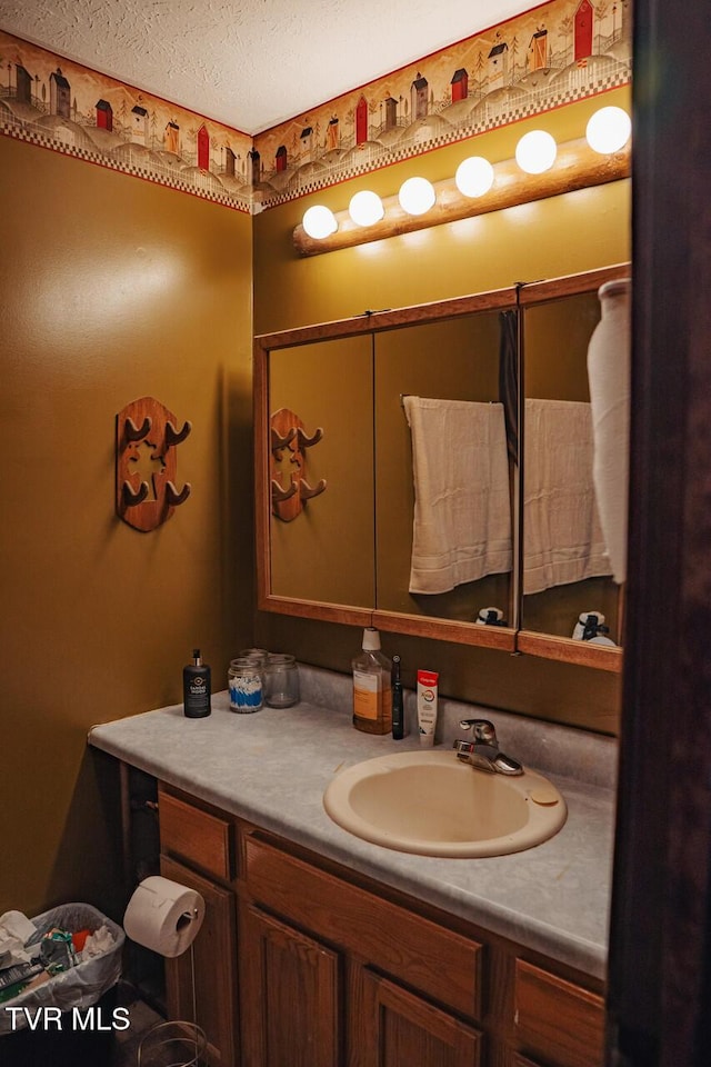 3504 James Phillips Way, Sevierville, TN 37876 - bathroom featuring vanity, a textured ceiling, and a shower with shower curtain