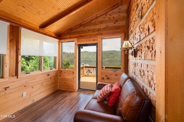 289 Harbor View Rd, Butler, TN 37640 - sunroom with wooden walls, wooden ceiling, and wood finished floors