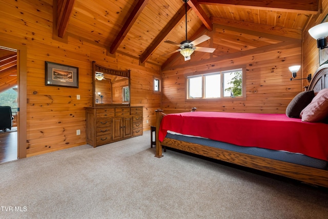 289 Harbor View Rd, Butler, TN 37640 - carpeted bedroom with multiple windows, wooden walls, and wooden ceiling