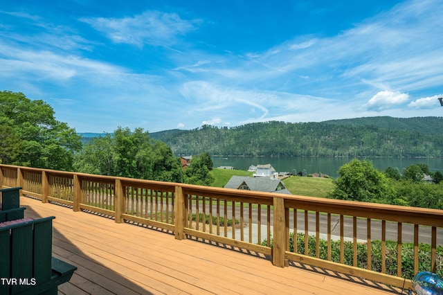 289 Harbor View Rd, Butler, TN 37640 - wooden deck with a water and mountain view and a forest view