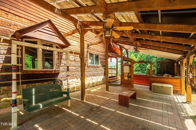 289 Harbor View Rd, Butler, TN 37640 - wooden deck with ceiling fan and a patio